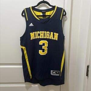 Adidas Mens Michigan Wolverines #3 Size Medium Basketball Jersey Blue Yellow